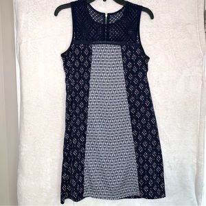 Navy/Salmon Patterned Sleeveless Dress